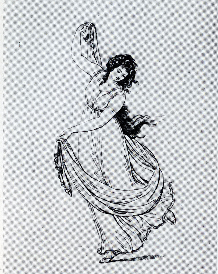 Ur Lady Hamilton i tarantella. Teckning av Friedrich Rehnberg, Rom 1794.